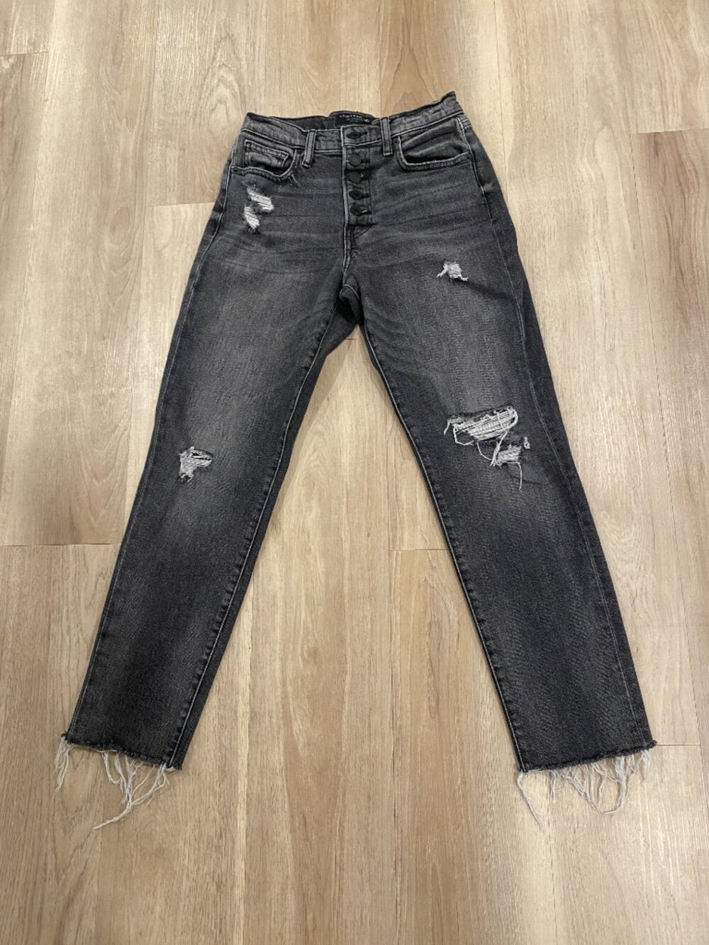 Lucky Drew High Rise Mom Jeans Black/Grey Distressed Ankle 25 | Size 0 | Short